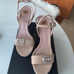 ESCADA Embellished Suede Leather Beige SandalsNWT